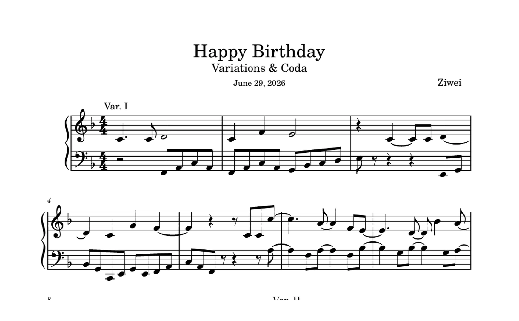 Happy Birthday score