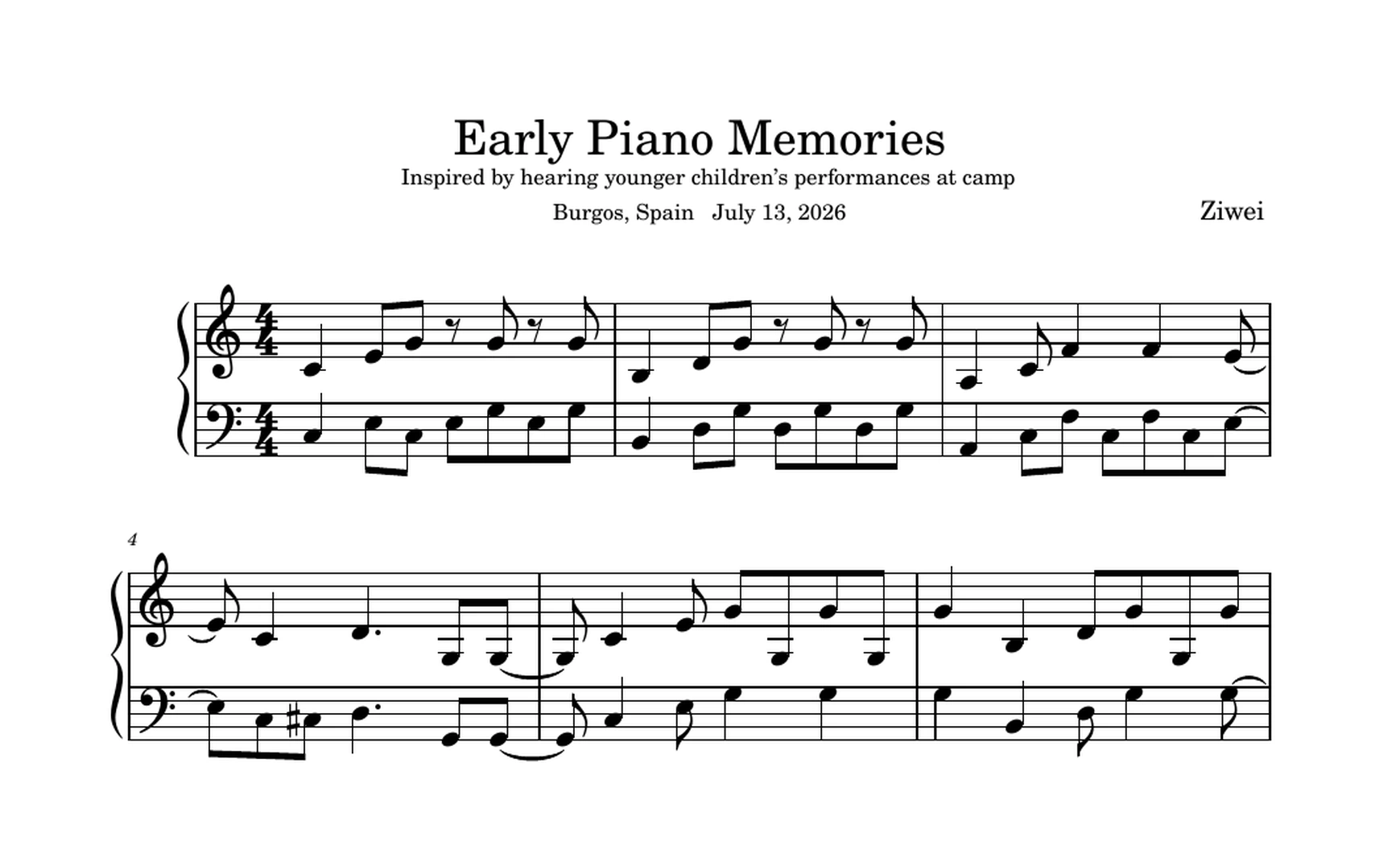 Early Piano Memories score