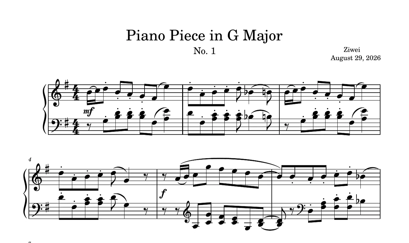 Piano Piece in G Major No. 1 score preview